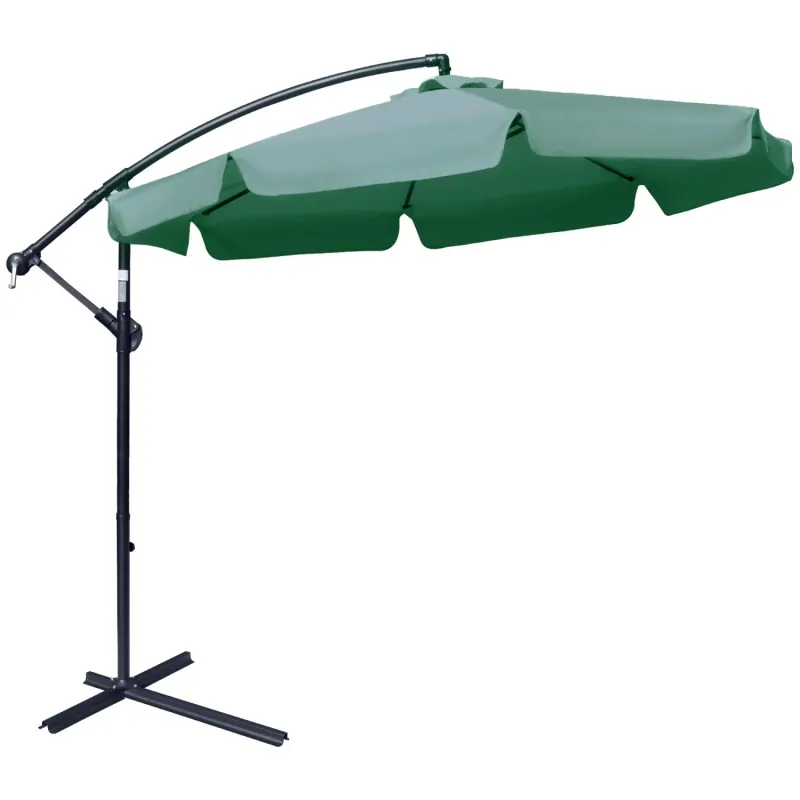 2.7m Cantilever Garden Parasol with Crank Handle and Cross Base, Green
