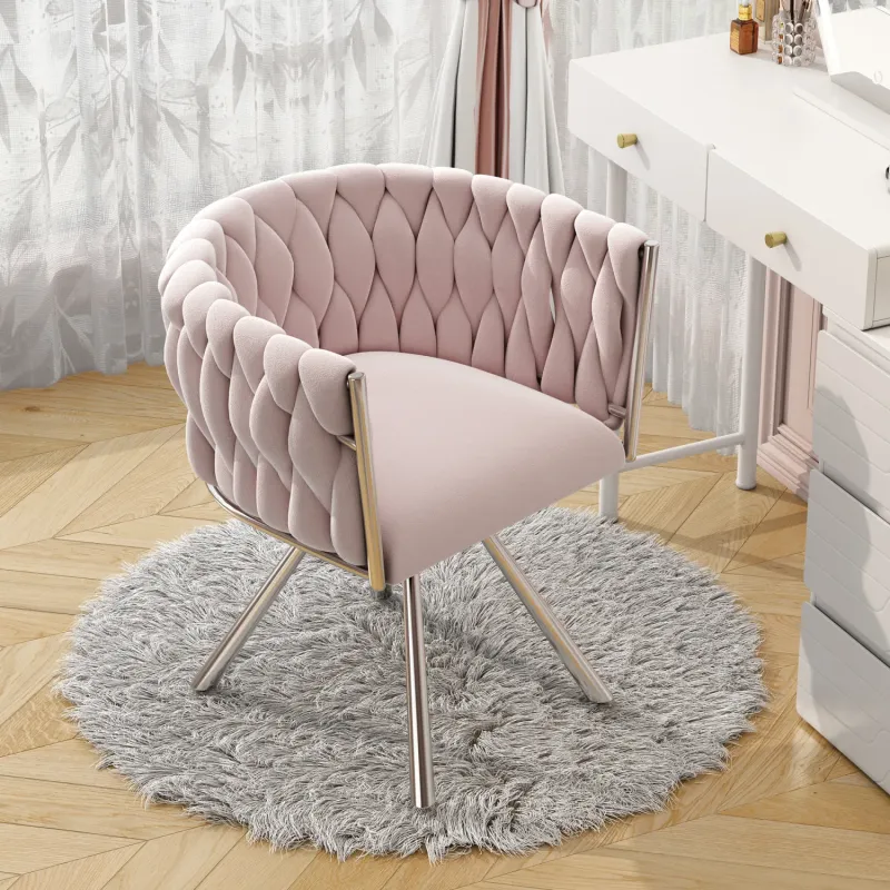 Pink Velvet Swivel Dining Chair with Metal Legs
