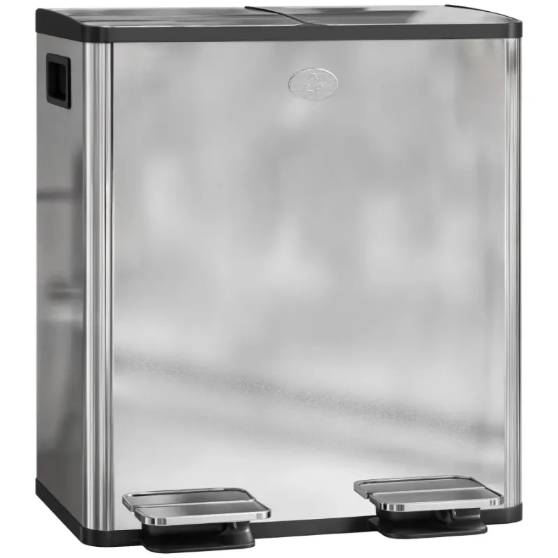 40L Dual Compartment Stainless Steel Pedal Bin - Silver