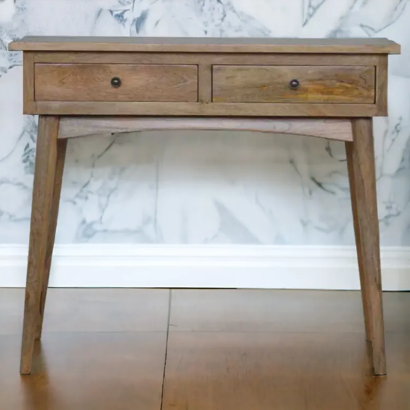 Solid Mango Wood 2 Drawer Console Table, Brown