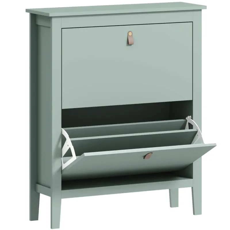 Modern Slimline Two-Drawer Shoe Cabinet - Green