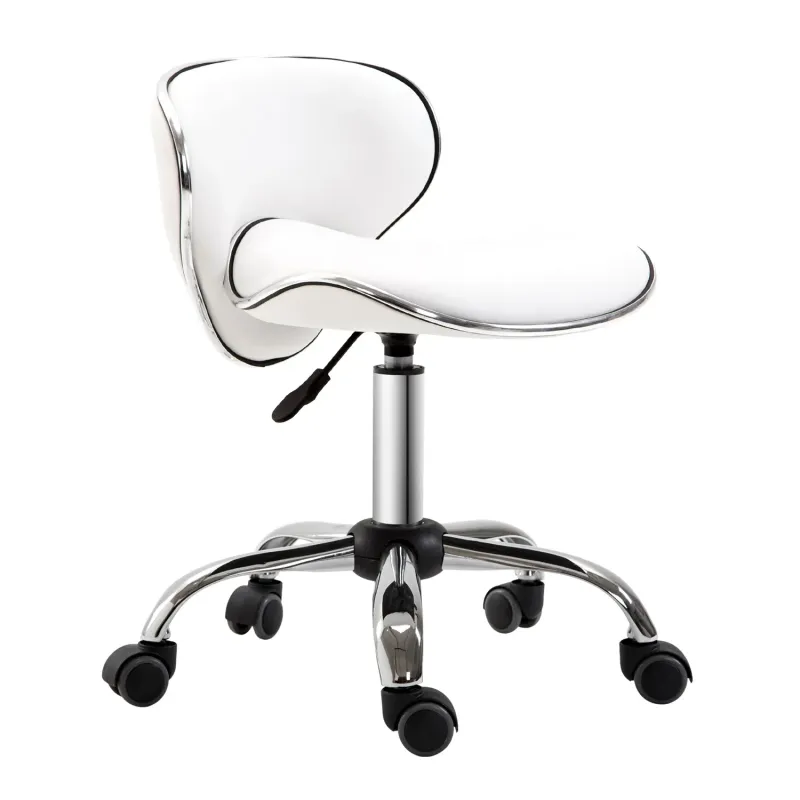 Adjustable Swivel Rolling Salon Stool - White