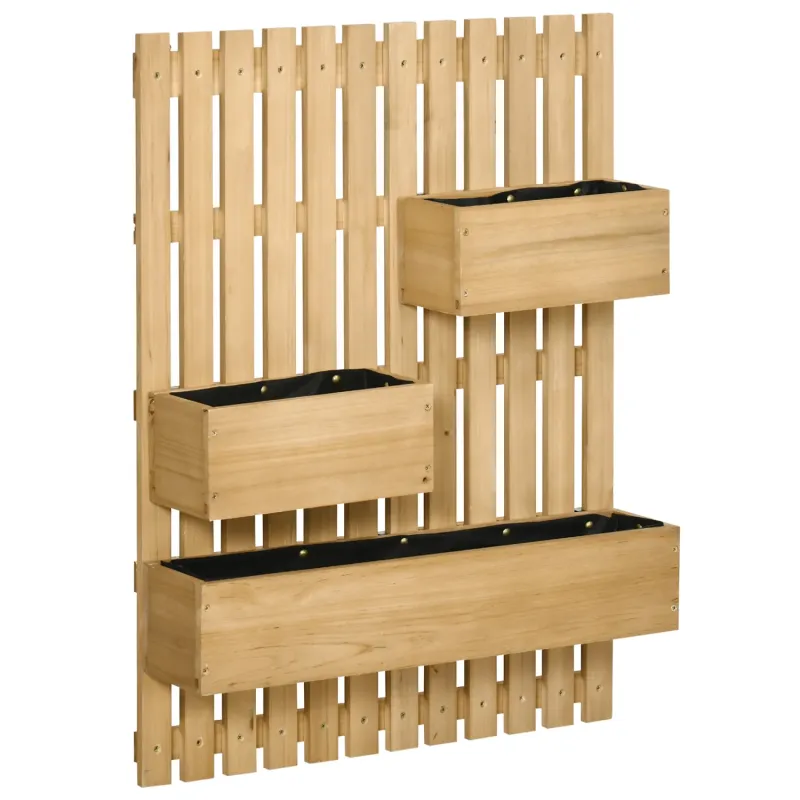 Wall-Mounted Wooden Garden Planter with Trellis and 3 Movable Boxes - Natural