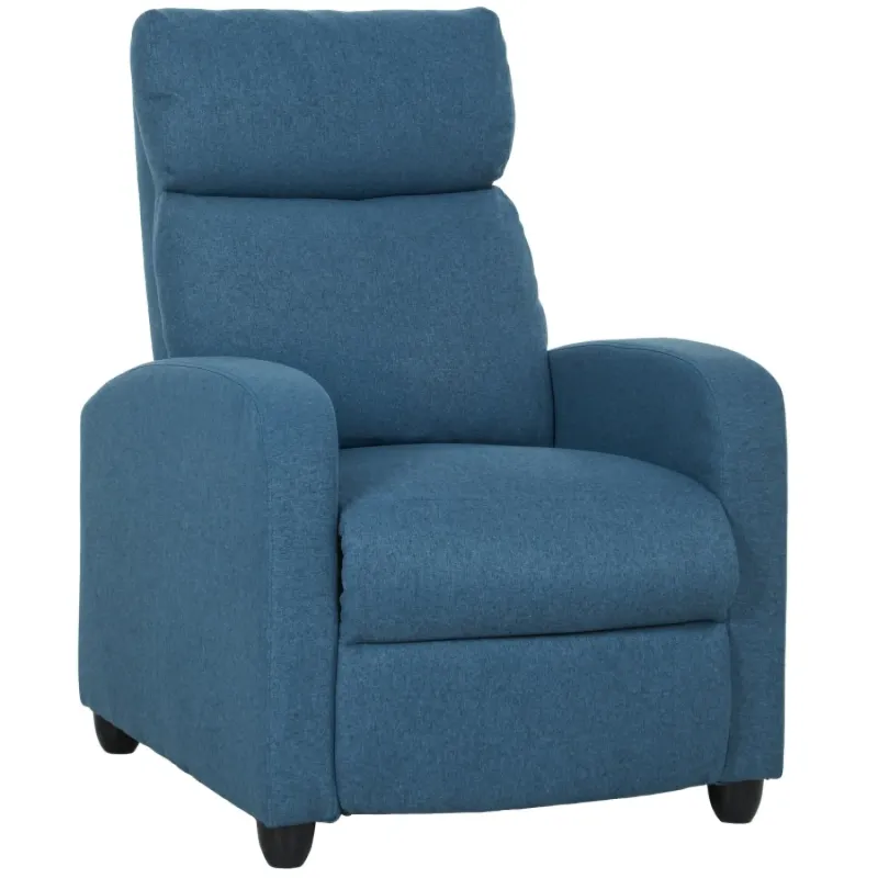 Blue Linen-Look Push Back Recliner Armchair with Footrest