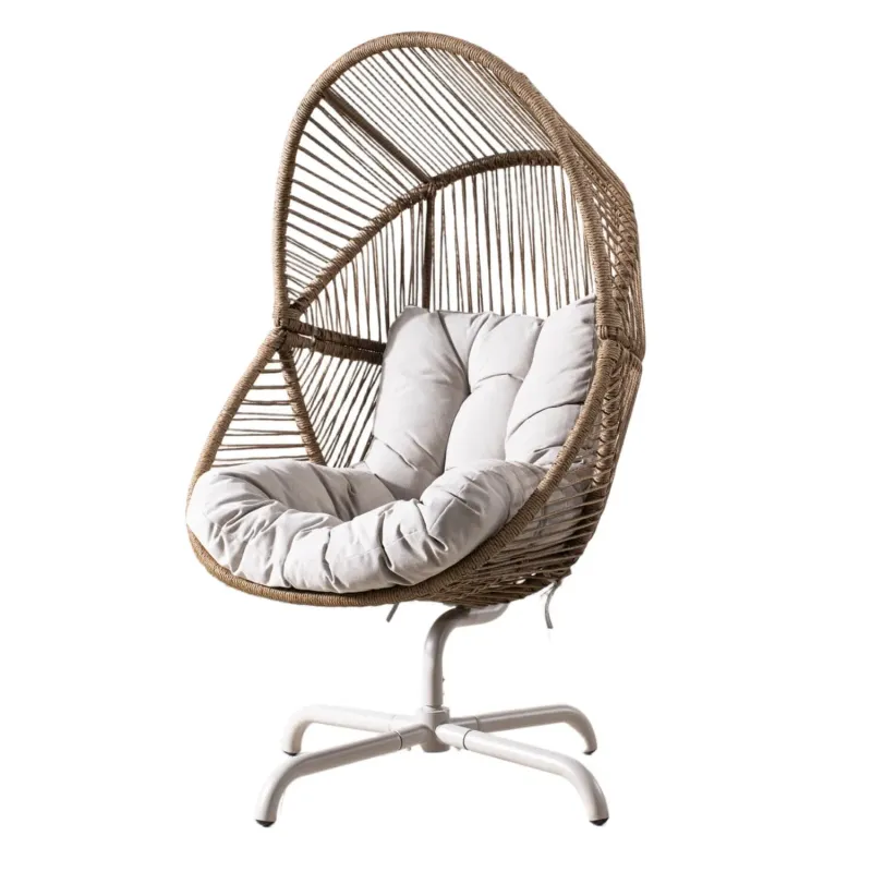 Metal & Rattan Hanging Egg Chair with 360° Rotation - Beach Yellow