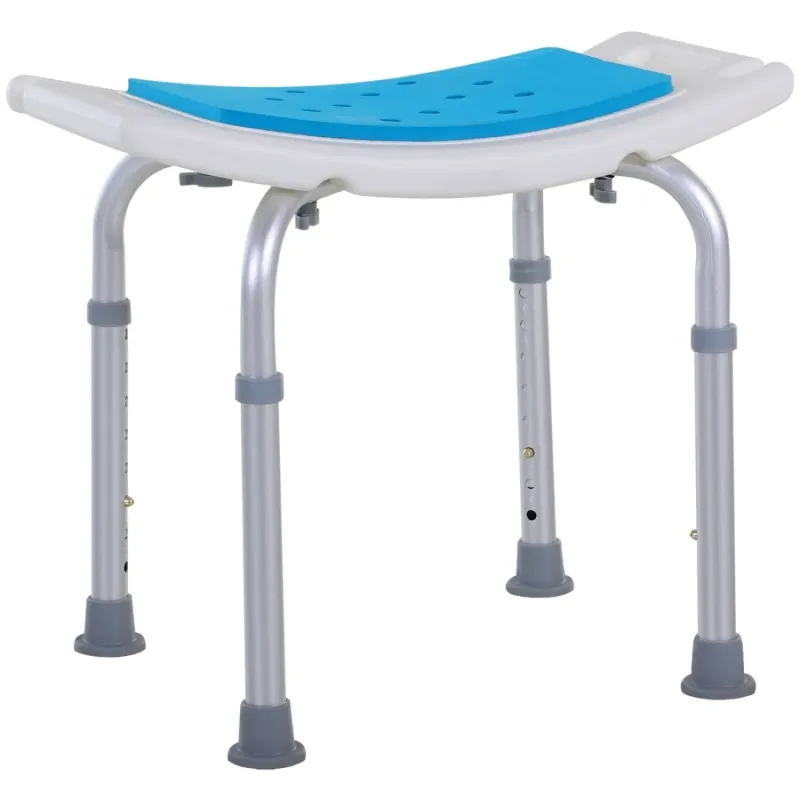 Height Adjustable Aluminium Shower Stool with Padded Seat - Blue