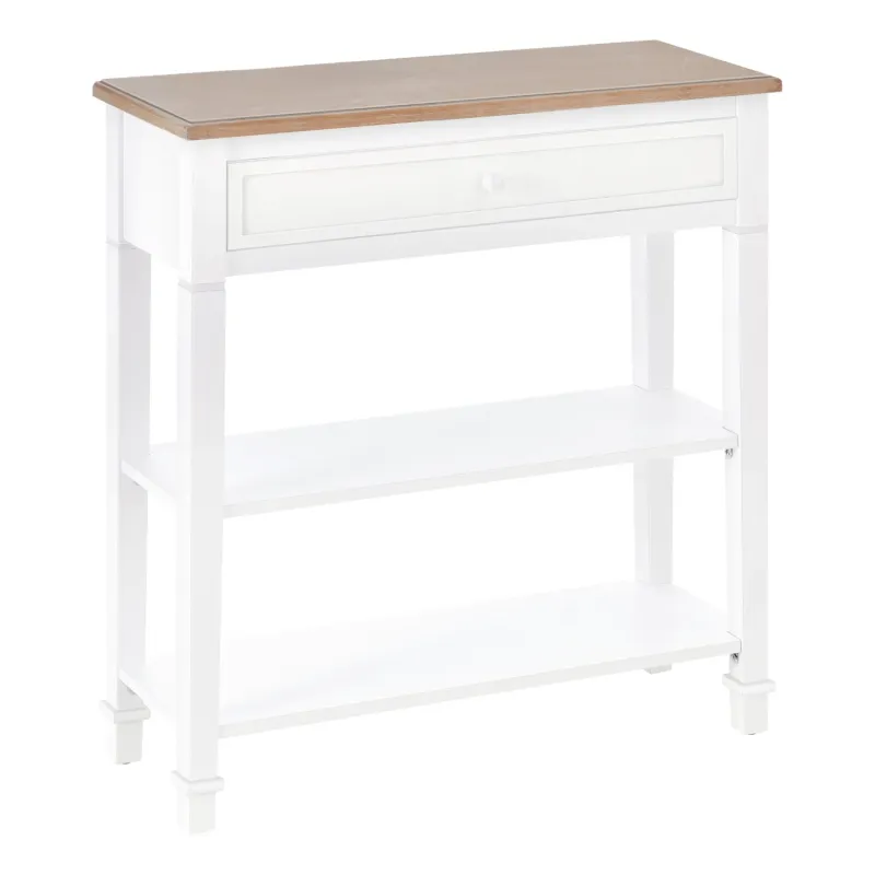 Console Table with 1 Drawer and 2 Shelves - White and Oak Tone