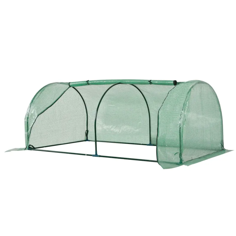 Polytunnel Garden Greenhouse with Dual Roll-Up Doors, 200 x 100 x 80cm - Green