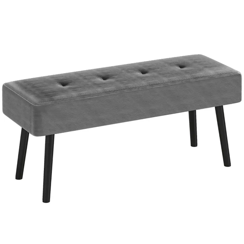 Corduroy Upholstered Bedroom Bench with Steel Legs, Grey
