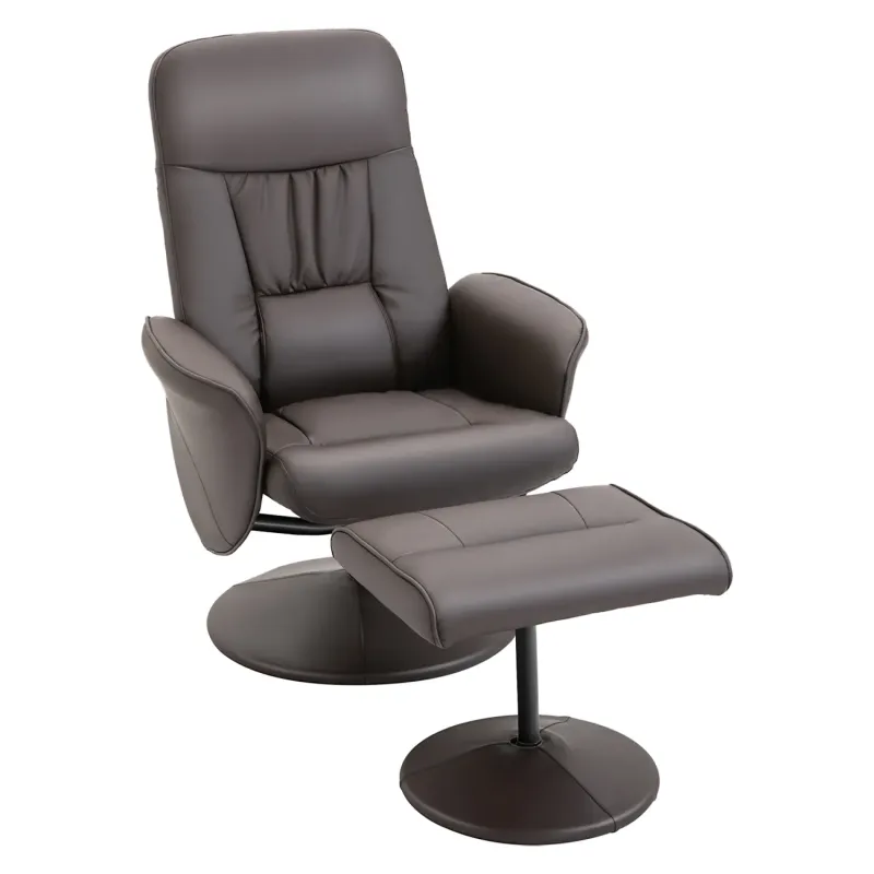 Faux Leather Reclining Armchair, in Brown, with Matching Footstool and 145° Recline