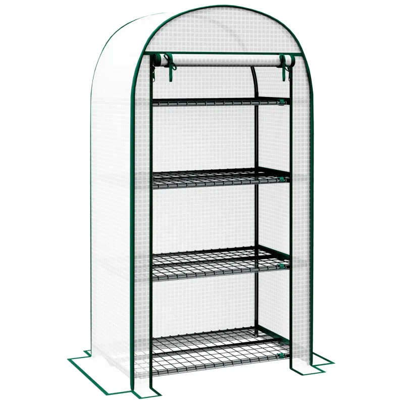 4-Tier Mini Greenhouse with PE Cover - White, 80 x 49 x 160cm