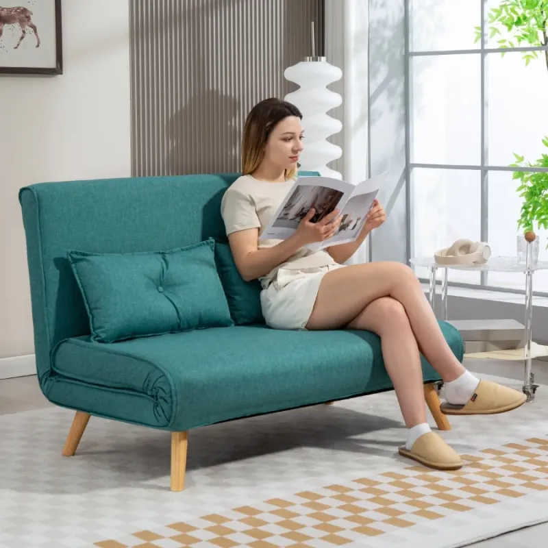 Green Two-Seater Linen-Look Click Clack Sofa Bed