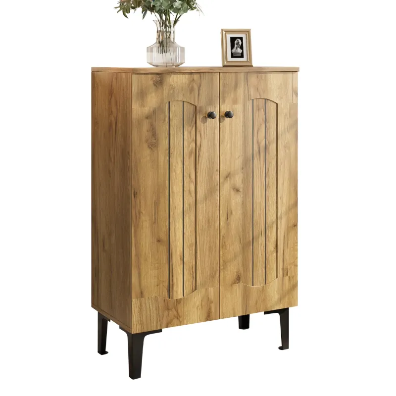 Modern 2-Door Shoe Storage Cabinet – Natural Wood Effect