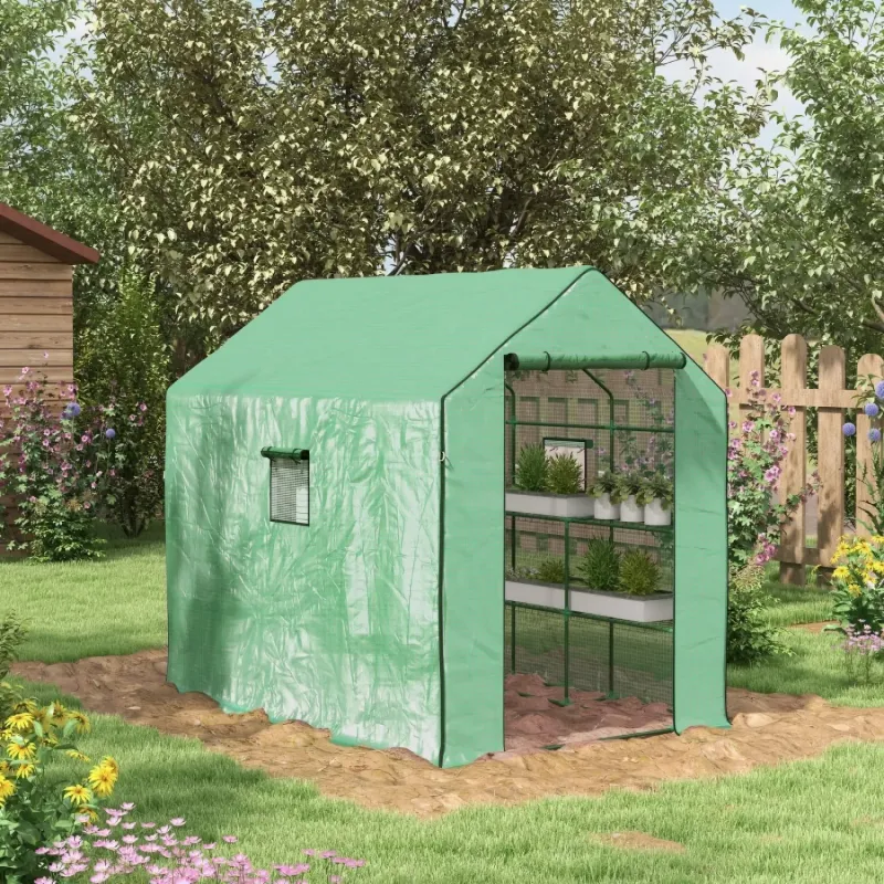 Large Walk-In Garden Greenhouse with 12 Shelves and Reinforced PE Cover - 140 x 213 x 190 cm