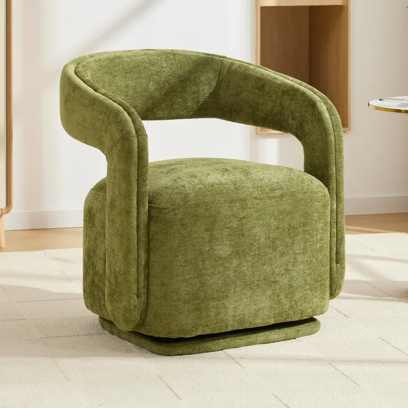 Chenille Fabric 360° Swivel Accent Chair, Green