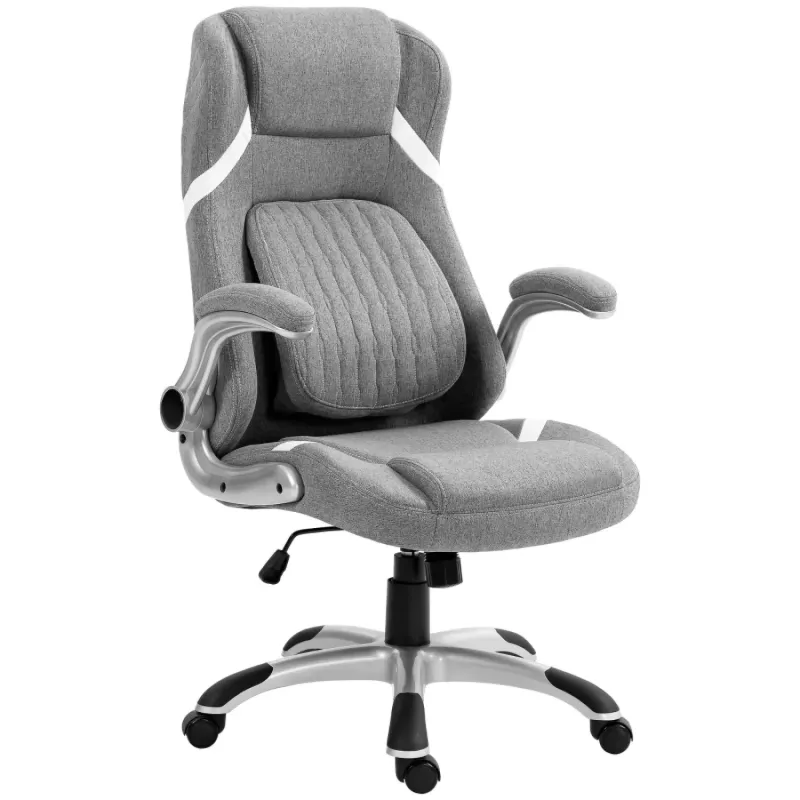 Linen-Look Office Chair with Flip-Up Armrests - Grey