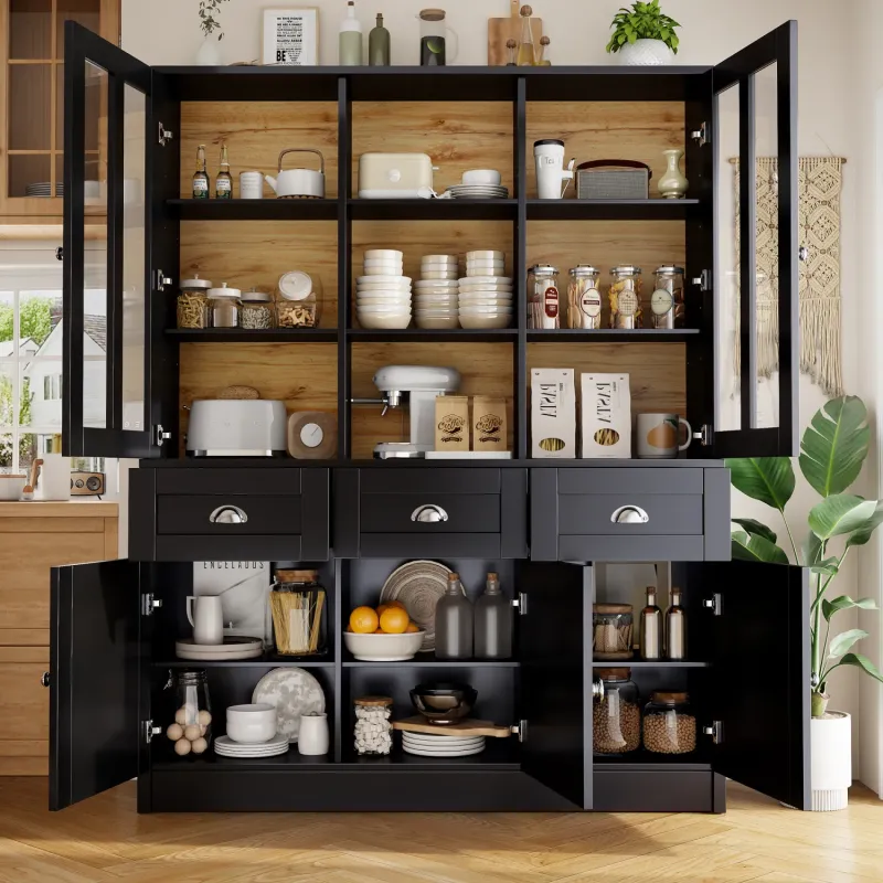Modern Tall Display Cabinet with Sliding Acrylic Doors - Black (140cm)