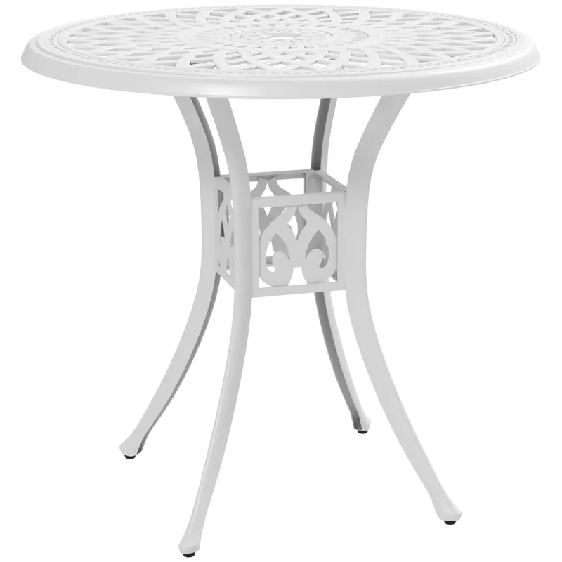 78cm Round Cast Aluminium Garden Dining Table with Parasol Hole - White