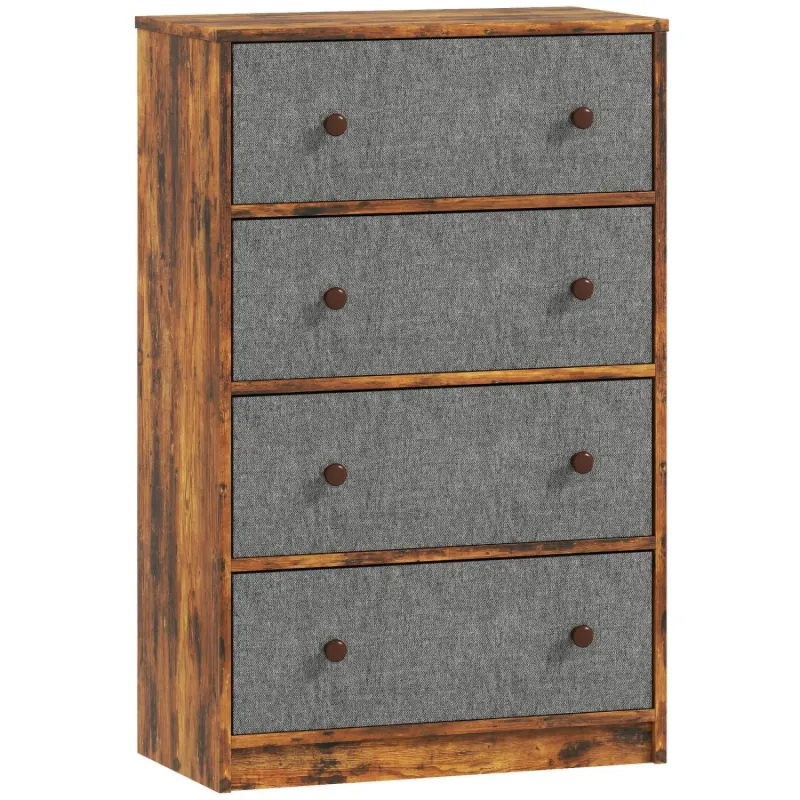 4 Drawer Industrial Fabric Chest of Drawers with Metal Frame - Grey and Rustic Brown