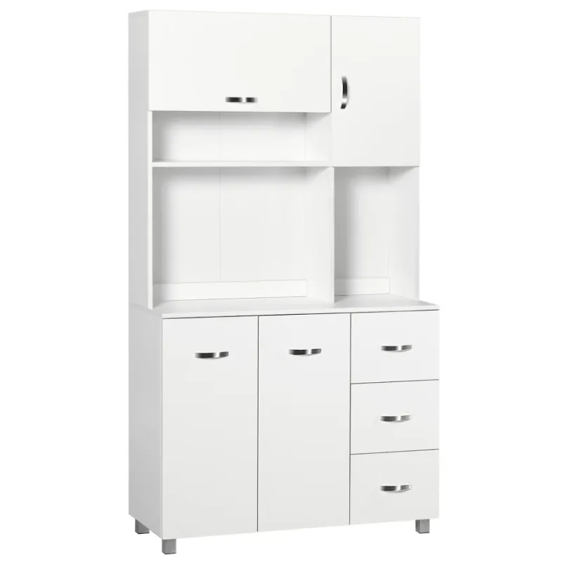  183cm Kitchen Larder Cupboard with Countertop and 3 Drawers - White