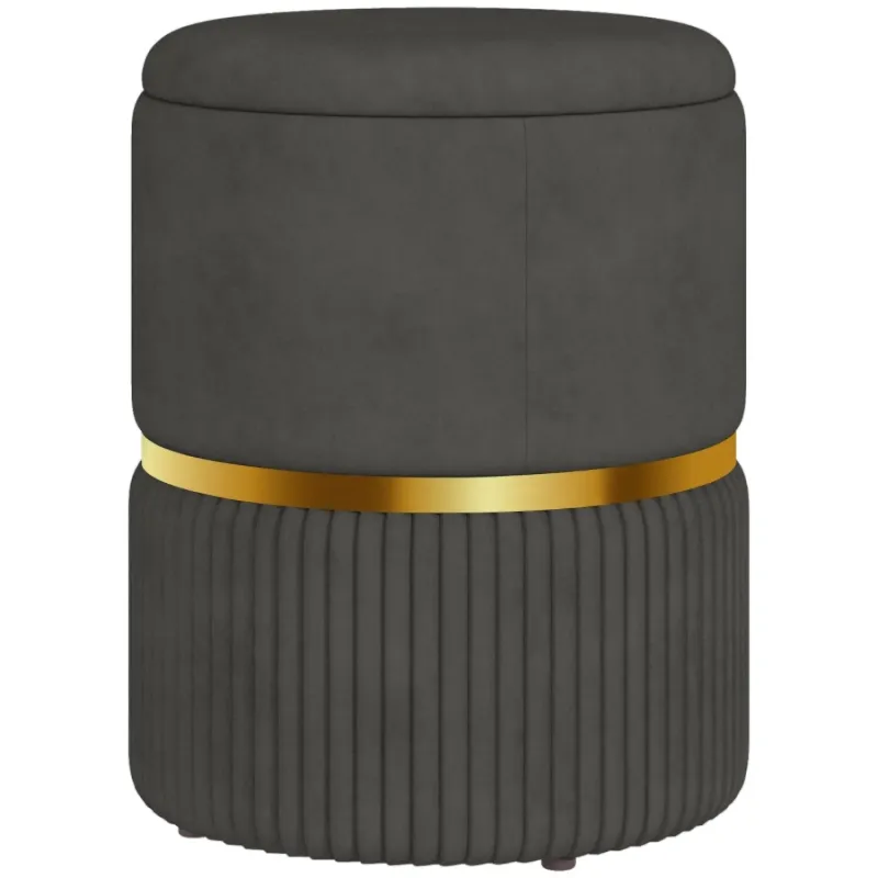 Velvet-Feel Storage Ottoman Footstool - Grey