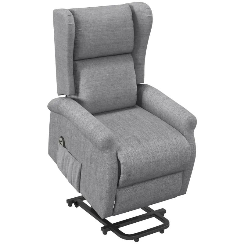  Electric Power Lift Riser Recliner Armchair with Remote Control - Grey Linen Look