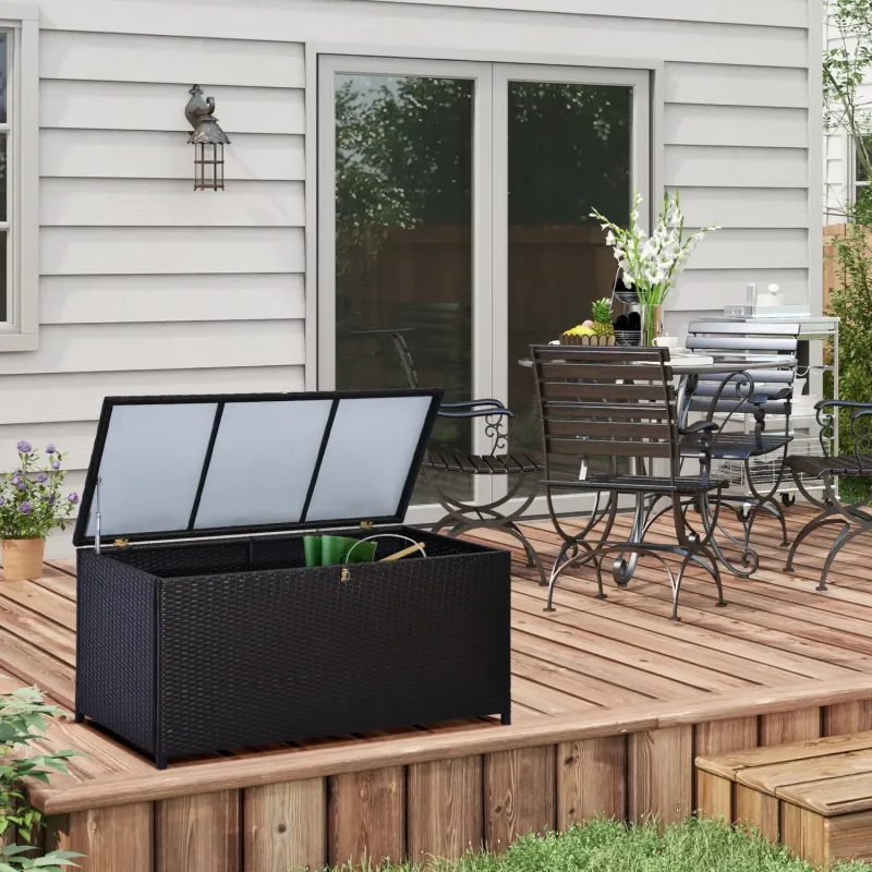  284L Rattan Garden Storage Box with Gas Lift - Dark Brown