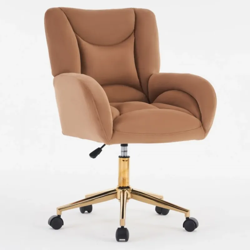 Brown Velvet Swivel Home Office Chair with Gold Legs & Adjustable Height