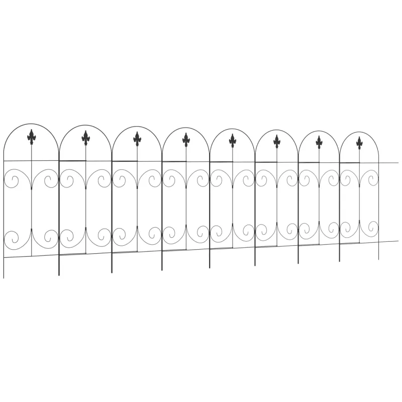 Saxon Spear Metal Garden Fence Panels - 8 Pack, 3.8m, Black
