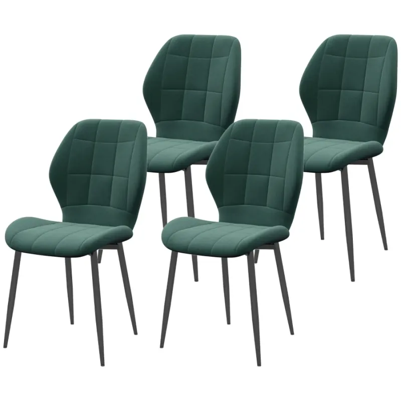 Set of 4 Green Flannel Upholstered Tub Dining Chairs