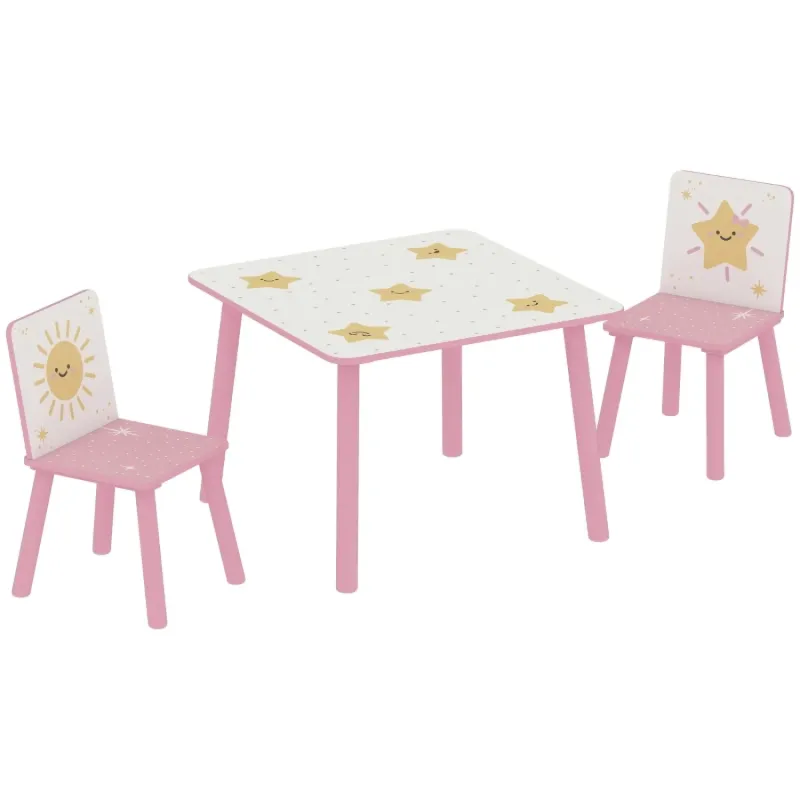AIYAPLAY 3-Piece Kids Table and 2 Chairs Set with Star Design - Pink