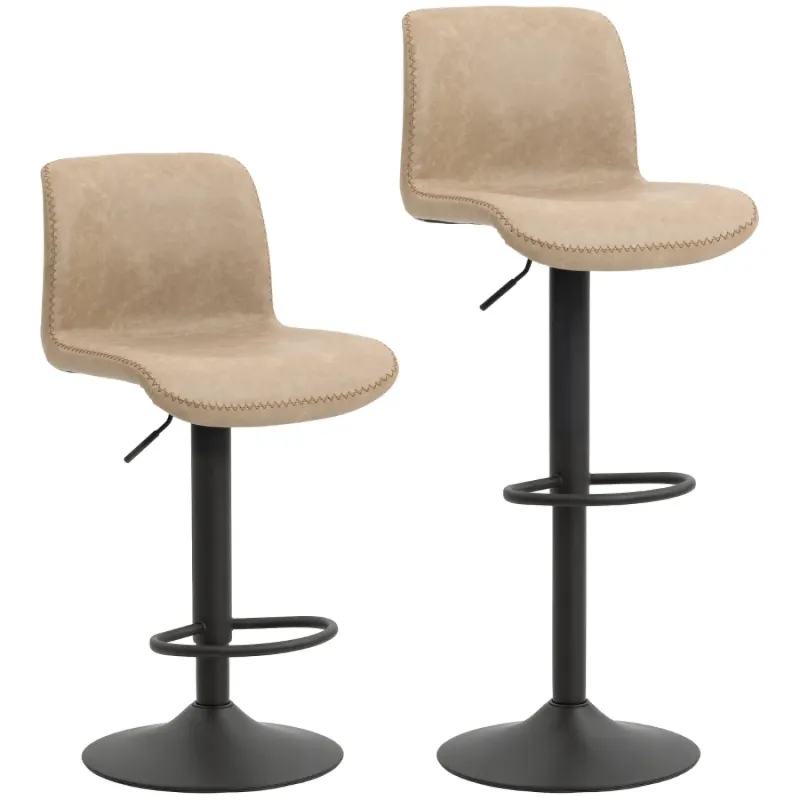  Set of 2 Faux Leather Bar Stools, Adjustable Swivel Breakfast Bar Chairs - Light Brown