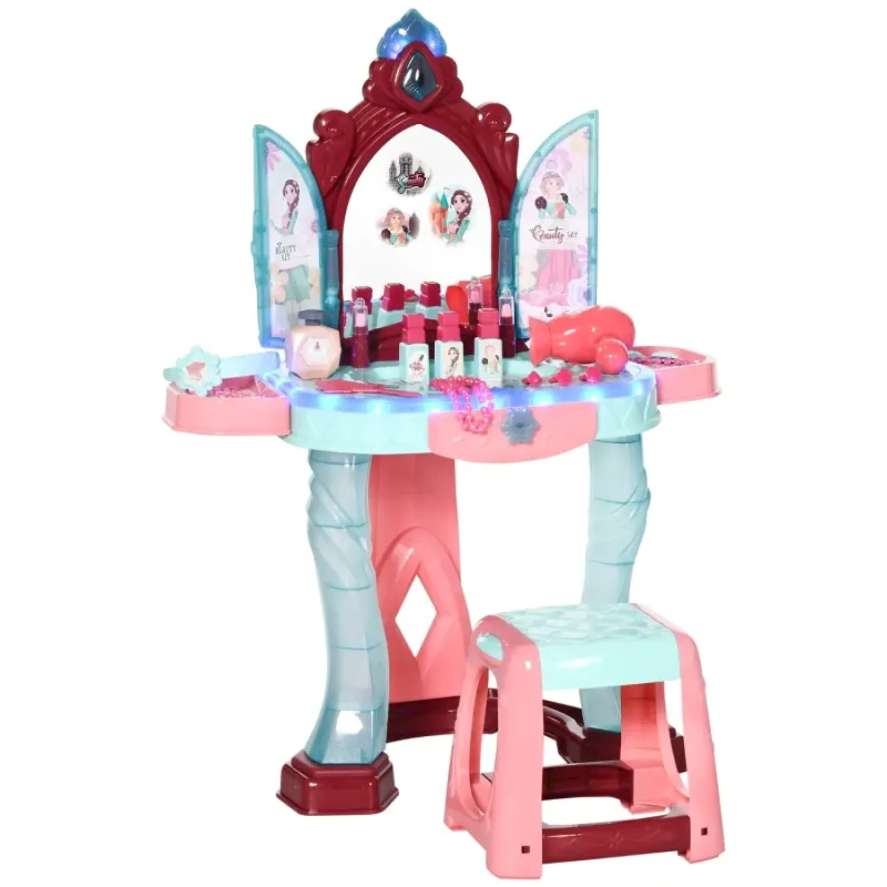 Kids Dressing Table Playset with Gesture-Sensing Mirror and 31 Accessories - Pink and Blue