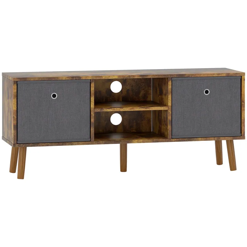 Wooden TV Unit, 110cm, in Rustic Brown, with 2 Foldable Drawers