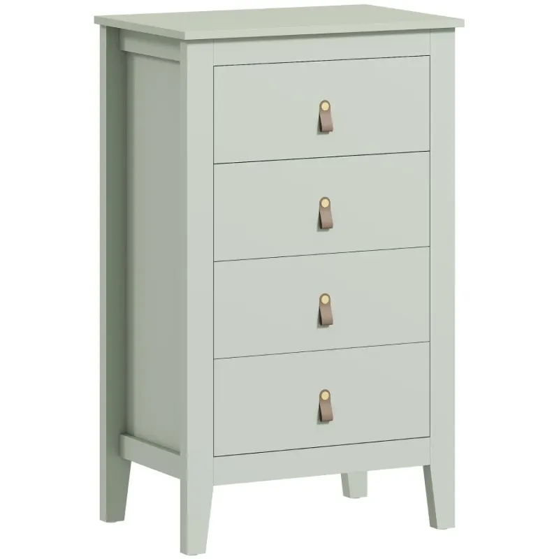 4 Drawer Chest of Drawers with PU Leather Handles - Green