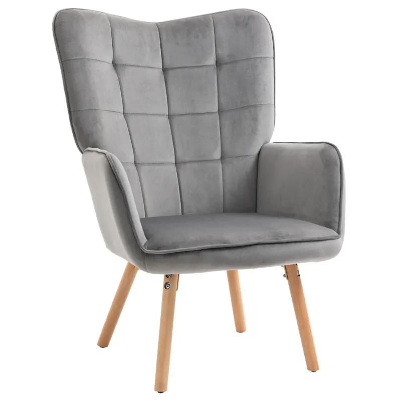Tufted Velvet Wingback Accent Chair, Grey