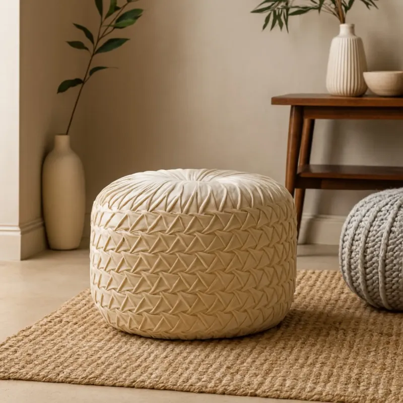 White Hart Pleated Velvet Pouffe, White