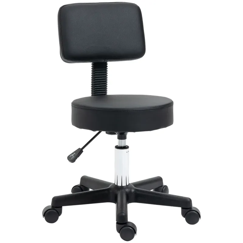 Swivel Salon Stool with Padded Backrest - Black