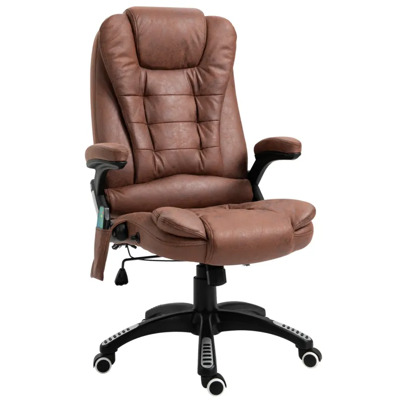 Brown Microfiber Heated Massage Recliner Office Chair