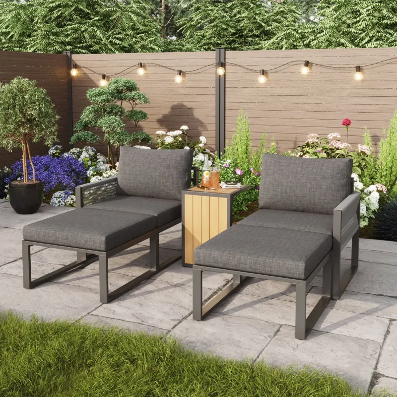2-4 Seater Modular Rattan Garden Corner Sofa Set with Dual-Use Table - Grey