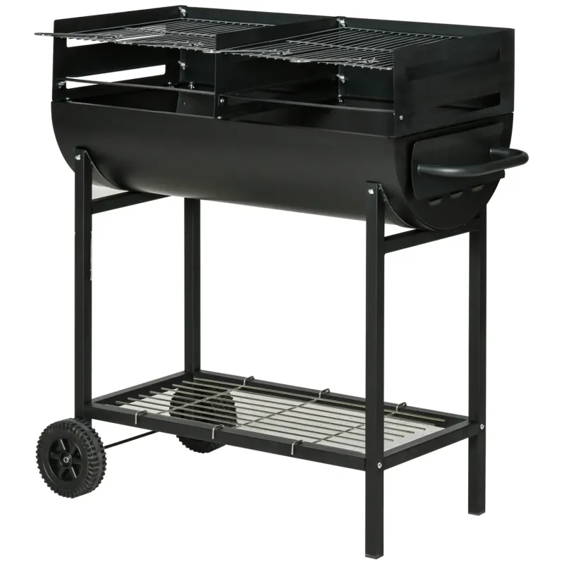 Steel Dual Grill Charcoal BBQ with Wheels in Black