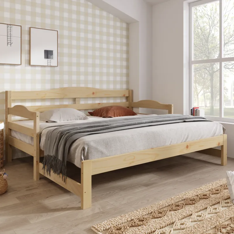 3ft Single Daybed with Extendable Pull-Out Trundle - Natural Pinewood