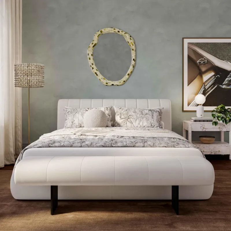 Karol Cream Vegan Leather King Size Bed Frame