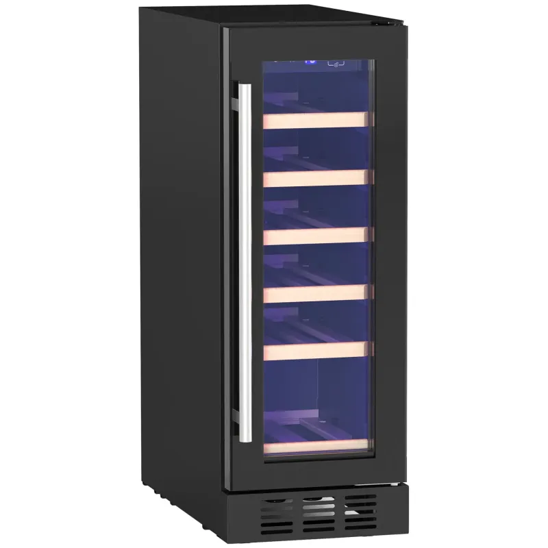 19 Bottle Slim Built-in Wine Cooler with Wooden Racks - Black