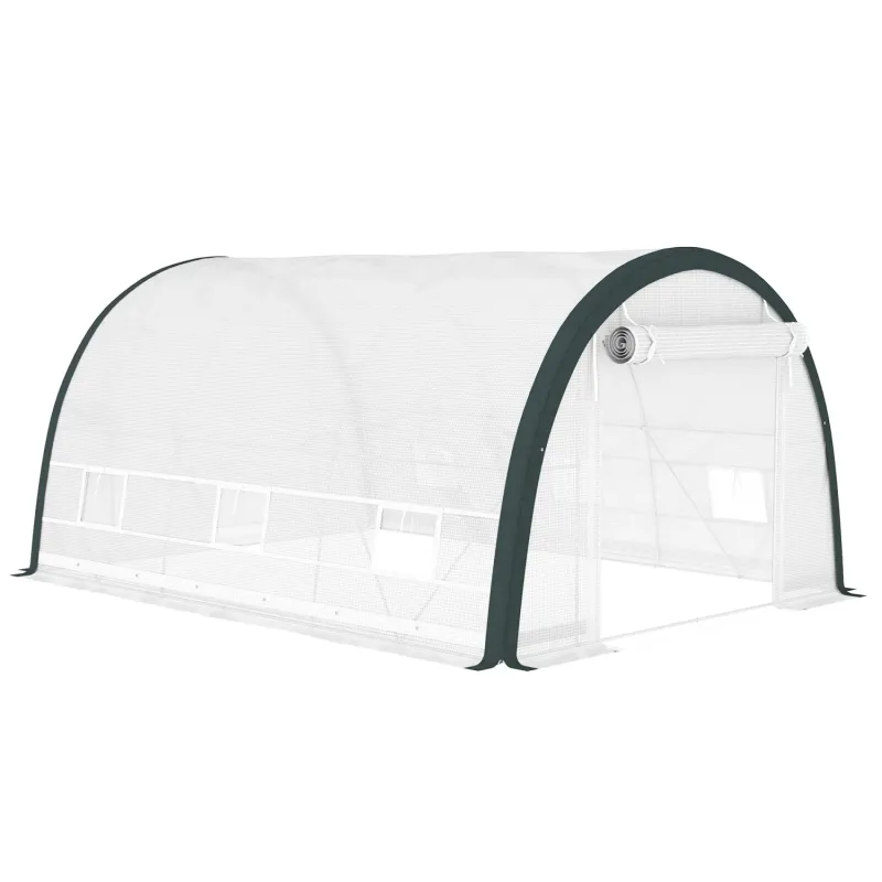 4 x 3m Walk-In Polytunnel Greenhouse with Reinforced Steel Frame - White