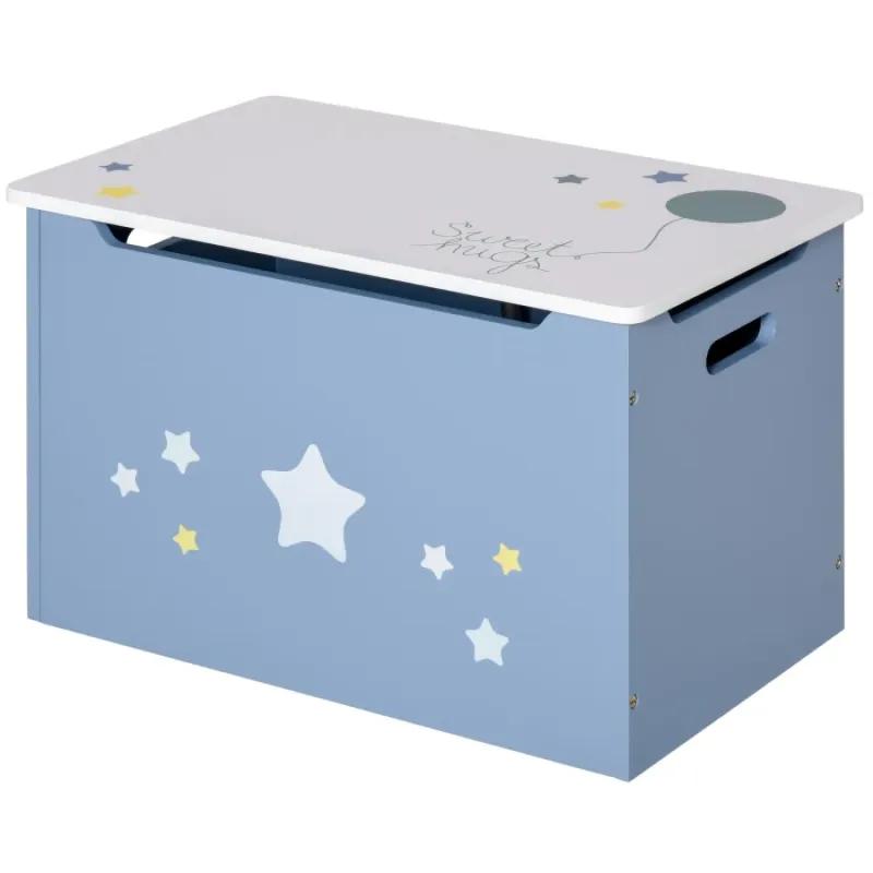 Kids Wooden Toy Storage Chest with Safety Hinge - Blue