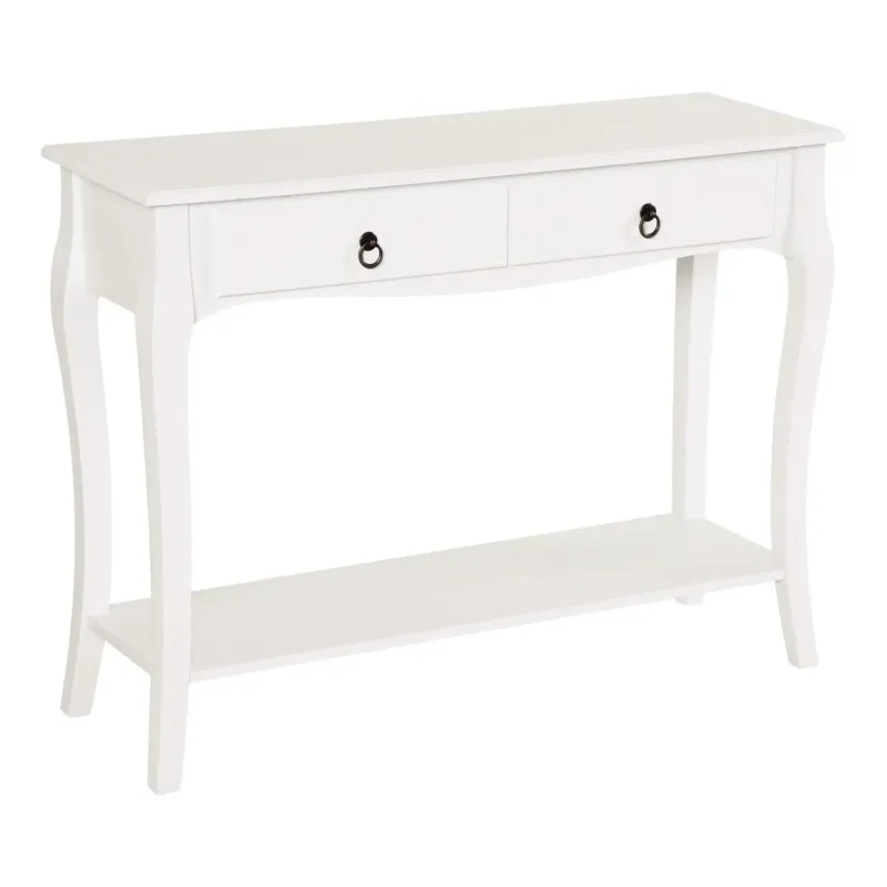Console Table with 2 Drawers and Lower Shelf - Ivory White