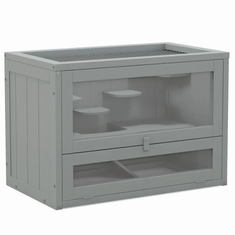Fir Wood 2-Tier Hamster and Small Animal Cage - Grey, 60cm