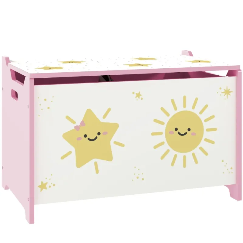 Pink Kids' Toy Box with Safety Slow-Close Lid and Storage Chest