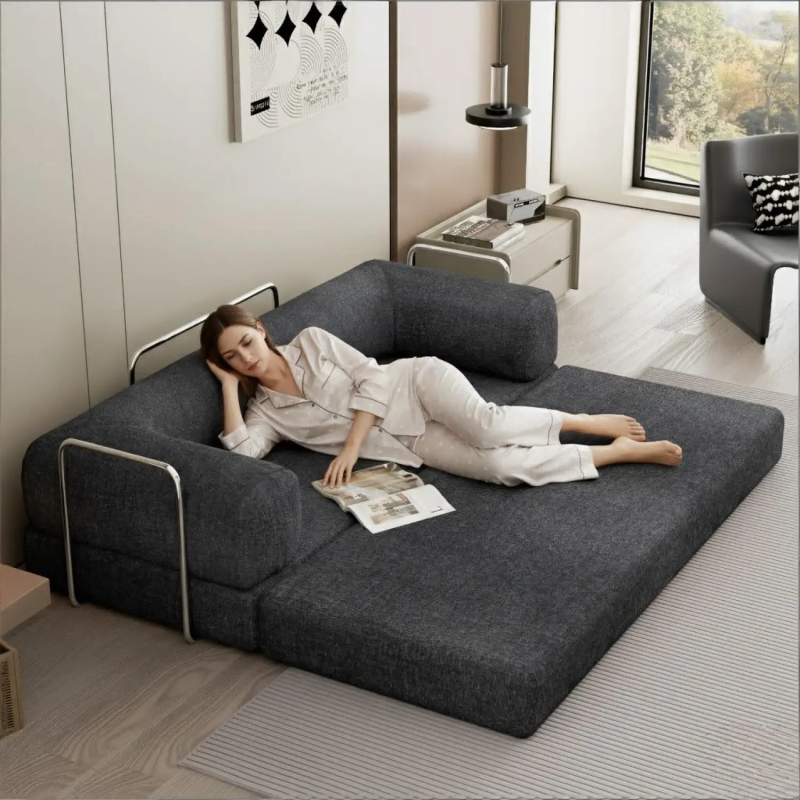 Chenille Sofa Bed, 208cm, in Dark Grey, with King Size Sleeper Function